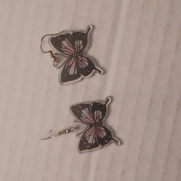 4/$60 New Black & Pink Butterfly Pair of Earrings - Hand-Made - Picture 2 of 3